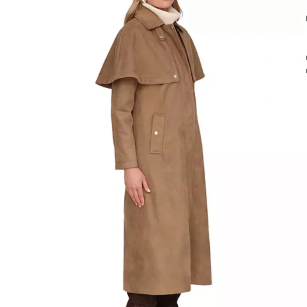 Avec Les Filles Faux Suede Cape Trench Coat - Picture 2 of 4